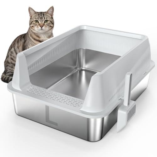 AIPERRO Stainless Steel Litter Box with Lid, High Sided Metal Litter Boxes