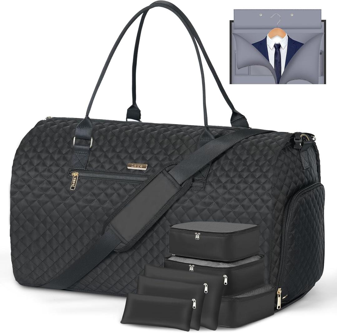 Garment Bags with 6 Set Packing Cubes, Garment Convertible Weekender Bag for Women, Large Carry On Garment Bags for Travel, Duffle Bag Garment Bag Gifts Black Color