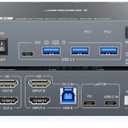 Dual Monitor KVM Switch for Laptop & Desktop 4K@60Hz, USB C and HDMI KVM Switch 2 Monitors 2 Computers with 4 USB 3.0 Port for Keyboard Mouse, 80W PD Charging, with Wired Remote and USB C Cable