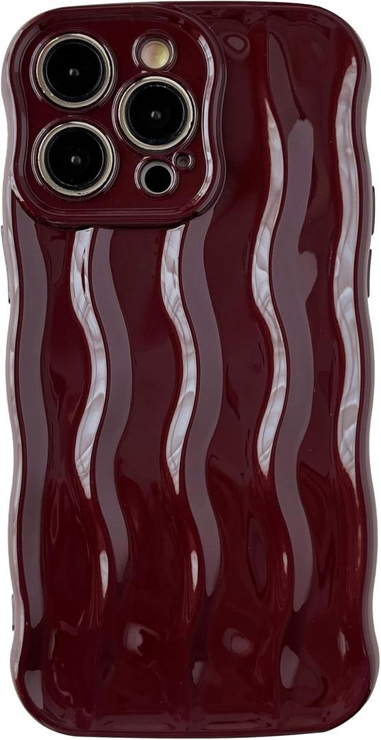 Caseative for iPhone 16 Pro Case,Water Ripple Pattern Curly Wave Frame Soft Phone Case (Wine Red)