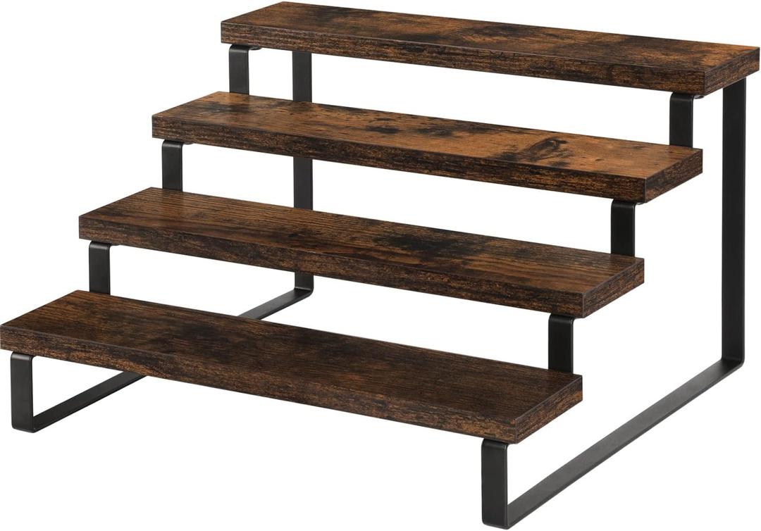 YINMIT Wooden Display Riser Stand, Tiered Perfume and Cologne Organizer Stand, 4 Tier Spice Rack Organizer, Rustic Display Shelf for Candles (4 Tier) (4 Tier,Brown)