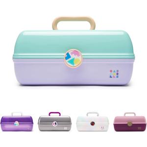 Caboodles On-The-Go Girl Makeup Box, Seafoam on Lavender, Hard Plastic Makeup Organizer Box, Built-In Mirror, Secure Latch for Safe Travel, Spacious Storage for Large Items