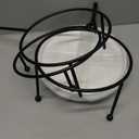 Kanwone 3 Tiered Serving Stand with White Porcelain Plates, Tiered Tray Stand, Dessert Table Display Set, 8" x 8" Tier Serving Trays with Black Metal Stand for Entertaining, 3 Tier Dessert Stand