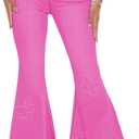 Women's Butterfly Bell Bottom Jeans Elastic High Waisted Embroidered Classic Flareed Jeans Raw Hem Denim Pants with Pocket (XX-Large)