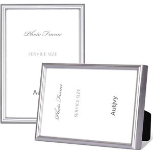 4x6 Picture Frame Set of 2, Silver Brushed Modern Simple Thin Aluminum Metal Photo Frame with HD Real Glass, Display for Tabletop and Wall Collage, 2 Pack