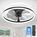 Ceiling Fans with Lights,23.7" Flush Mount Ceiling Fan with Light and Remote,Reversible,3 CCT,6 speeds,Dimmable,Noiseless,Low Profile Black Ceiling Fan for Bedroom, Kitchen,Living Room