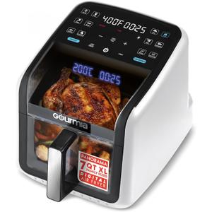 Gourmia Air Fryer 7 QT - Easy View Panorama Window & Interior Light, Guided Cooking with 12 One-Touch Presets, FryForce 360, Dishwasher Safe Accessories, White