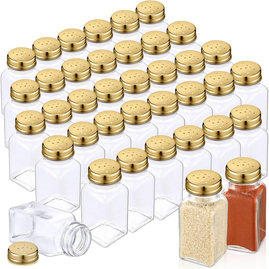 48 Pack Glass Salt Shaker Bulk with Stainless Lids Tops 2.7oz Small Spice Shaker for Kitchen Restaurants and Catering Wedding Party Supplies(Gold Classic)