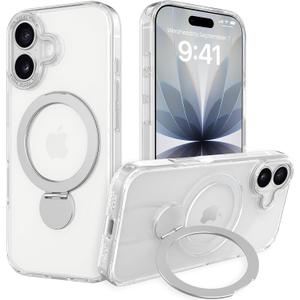 IYH Magnetic Case for iPhone 17 6.3 inches, 360 Rotatable Ring Stand, MagSafe Compatible, Military-Grade Shockproof, Translucent Design Skin-Feel TPU Frame(Translucent White)