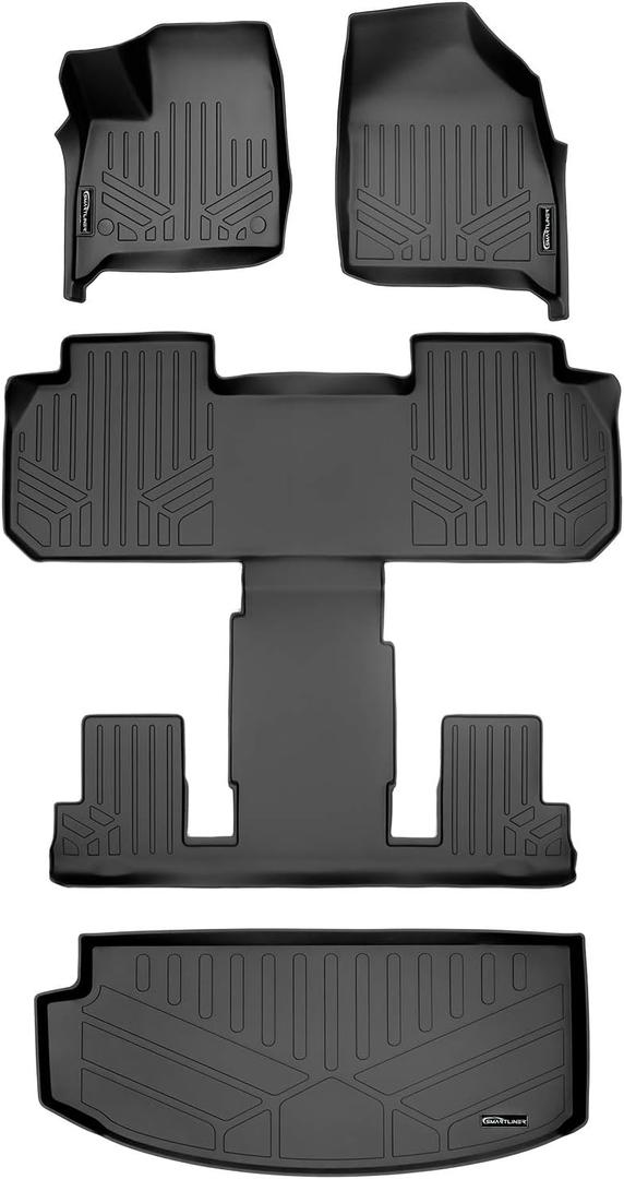 SMARTLINER Floor Mats 3 Rows and Cargo Liner Behind 3rd Row Set Compatible with 2018-2024 Buick Enclave