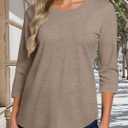 3/4 Sleeve Tops for Women Basic Crew Neck Fall Blouses Casual Fit T Shirts, Apricot, L