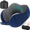 Cirorld Neck Pillow for Traveling, Travel Pillows for Airplanes,100% Pure Memory Foam Travel Neck Pillow, Adjustable Flight Pillow, Portable Plane Accessories with Eye Mask, Earplugs, Carry Bag (Blue)