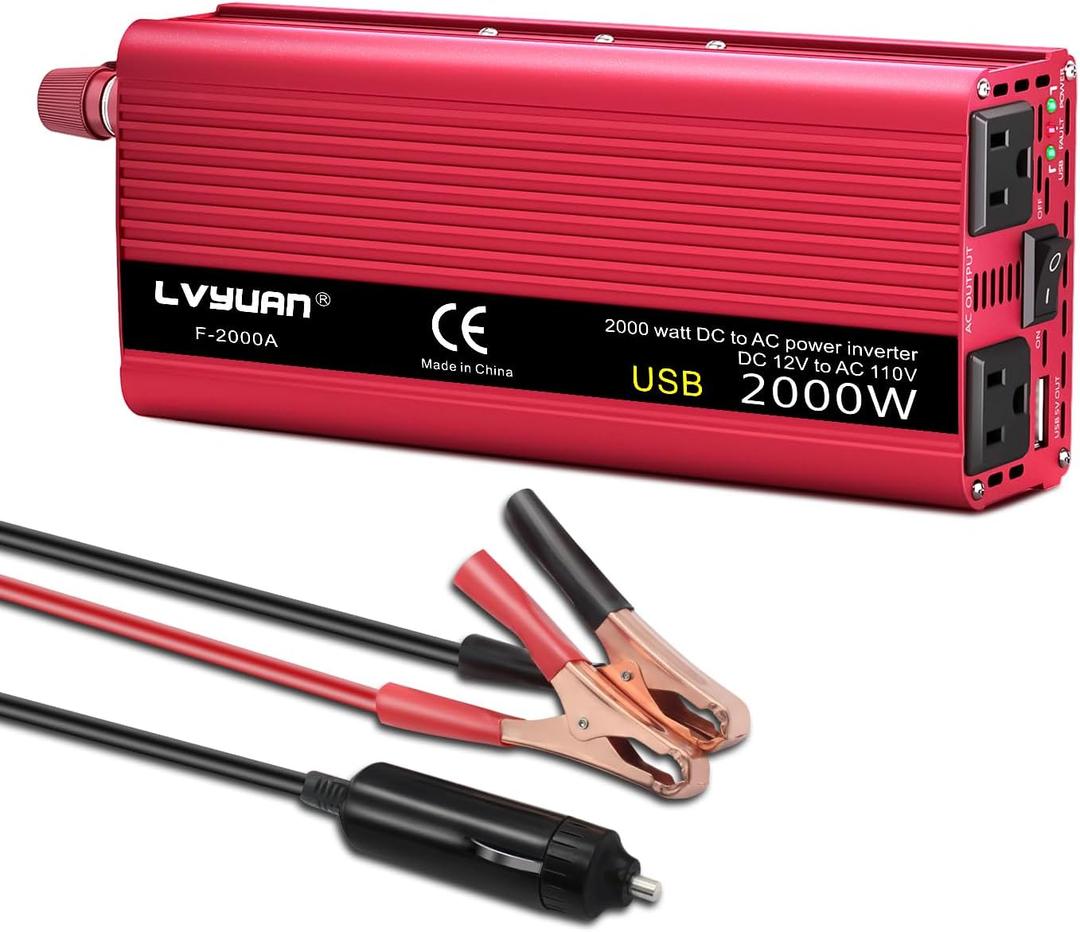1000 Watt Car Power Inverter 12V DC to 110V/120V AC Converter 2000W Peak, 2 AC Outlets & 5V USB 3.0 Ports, Car Plug in Adapter Outlet Supplies Power to Appliances in Truck RV Boat Camping