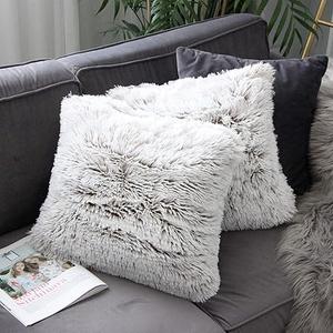 Uhomy Set of 2 Home Decorative Fluffy Plush Pillow Covers 22"x22", Luxury Series Super Furry Style Artificial Fur Throw Pillow Case Cushion Cover for Sofa Bed Brown Khaki Ombre 55x55 cm Two Sides Fur  