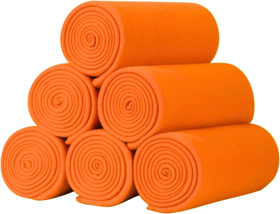 Fleece Blanket Bulk Pack of 6 Cozy Fleece Throw Blankets 50x60 Warm Soft Lightweight Breathable Pet-Friendly for Decorative Bed Sofa Wedding Gifts Camping (Orange)