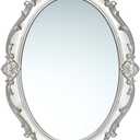 LONGWIN Vintage Oval Mirror for Wall Decor, Ornate Hanging Small Mirrors for Living Room/Bedroom, Perfume/Vanity Tray 10 x 14.5 Inch Silver