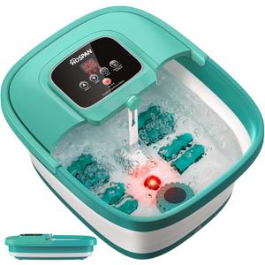 HOSPAN Collapsible Foot Spa with Heat, Bubble, Red Light, and Temperature Control, Foot Bath Massager with 8 Shiatsu Massage Rollers, Pedicure Foot Spa for Relaxation - FS01A (Sky Blue)