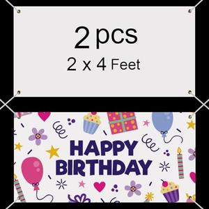 2 Pcs Sublimation Banner Blank Banners to Decorate Vinyl，2x4 Ft Polyester Oxford Cloth Blank Banners Signs with Hanging Ropes DIY Banner Sign for Business Office Supply for School Wedding Birthday