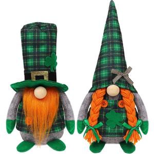 St Patrick's Day Gnomes Plush Decoration, 2 Pack different Green Grid Hats with Shamrock ,Faceless Elderly Irish Festival Lucky Hanging Ornaments, Saint Patrick's Day Irish home and office Decor