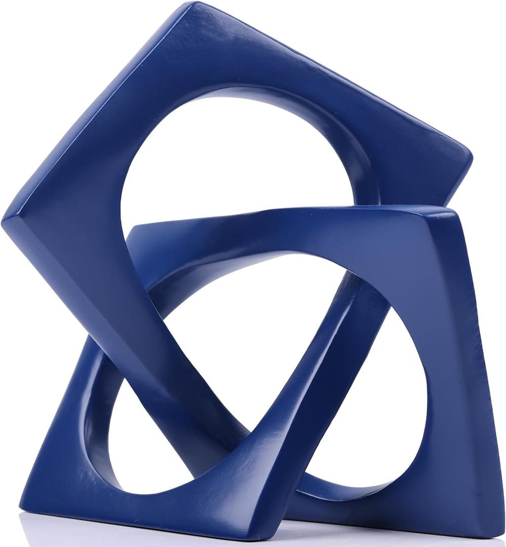 Modern Geometric Sculpture Navy Blue Knot Statue Decor, Home Blue Bookcase Centerpiece jax Decorative, Geometric Tabletop Sculpture and Figurines, For Navy Home Decor Accent, Cube Decorative Ornaments (Bule)