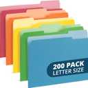 200 Blue Summit Supplies Colorful File Folders with Tabs, Multi Colored File Folders Letter Size, 1/3 Cut Tabs, Assorted Colors, Durable 11pt Paper, Bulk 200 Pack