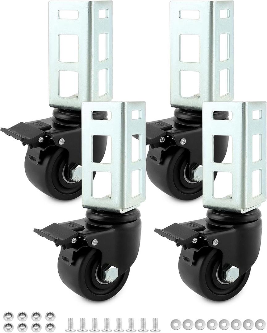 QWORK Storage Rack Caster Wheels, 4 Pack 3" Heavy Duty 1500 lb. Max Total Capacity Storage Shelf Accessories, Fit for Boltless Self Locking Shelving Racks