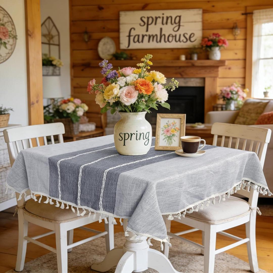 Gray Square Tablecloth 36 x 36 inch, Spring Rustic Farmhouse Grey Table Cloth, Small Linen Table Cover for Round Coffee Table, Side Nightstand Cover for Top, Dresser Cloth Topper, Boho Table Decor