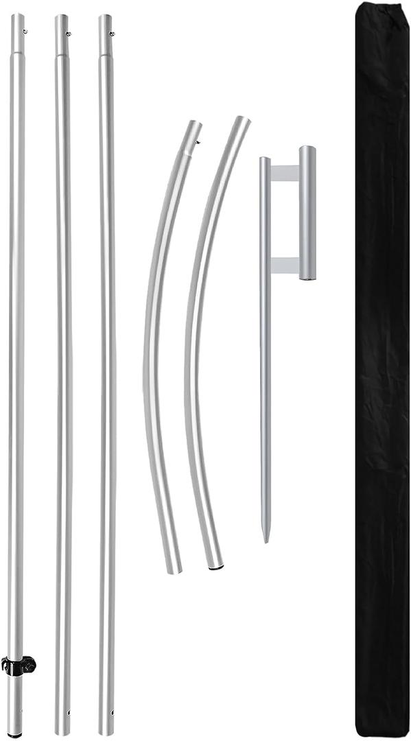 Feather Flag Pole Kit Fits 12FT Swooper Flags, 15FT Tall Aluminum Flagpole Set with Heavy Duty Ground Spike for Business Advertising Flags Custom Feather Flag (No Flag Included)