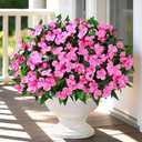 Livole 6 Bundles Artificial Flowers for Outdoors, Realistic Fake Outdoor Flowers Impatiens UV Resistant Artificial Outdoor Flower for Outside Faux Flower Plants for Porch Garden Home Decor, Rose Red
