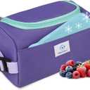 Genteen Lunch Bag Kids,Small Cooler Bag with Ice Packs,Freezable Lunch Bag/Snack Bag,Insulated Bag Reusable, with Zip Closure & Buckle Handle for Travel/School/Work,Purple