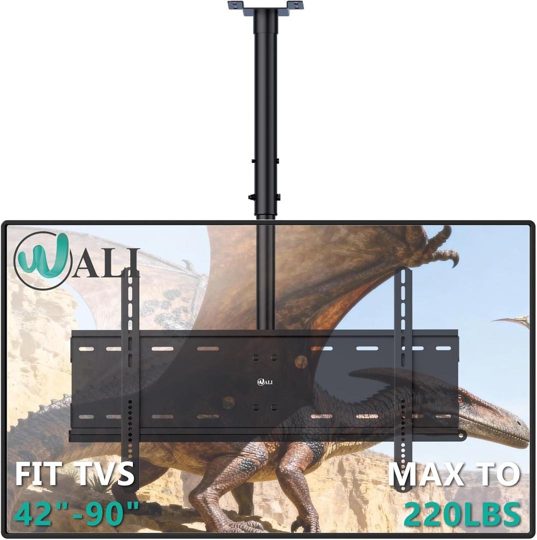 WALI Ceiling TV Mount for 42-90 inch, Hanging Adjustable TV Ceiling Mount Bracket Fits Most LED, LCD, OLED 4K TVs, Holds up to 220lbs, Max Mounting Holes 800x400mm (CM4290), Black