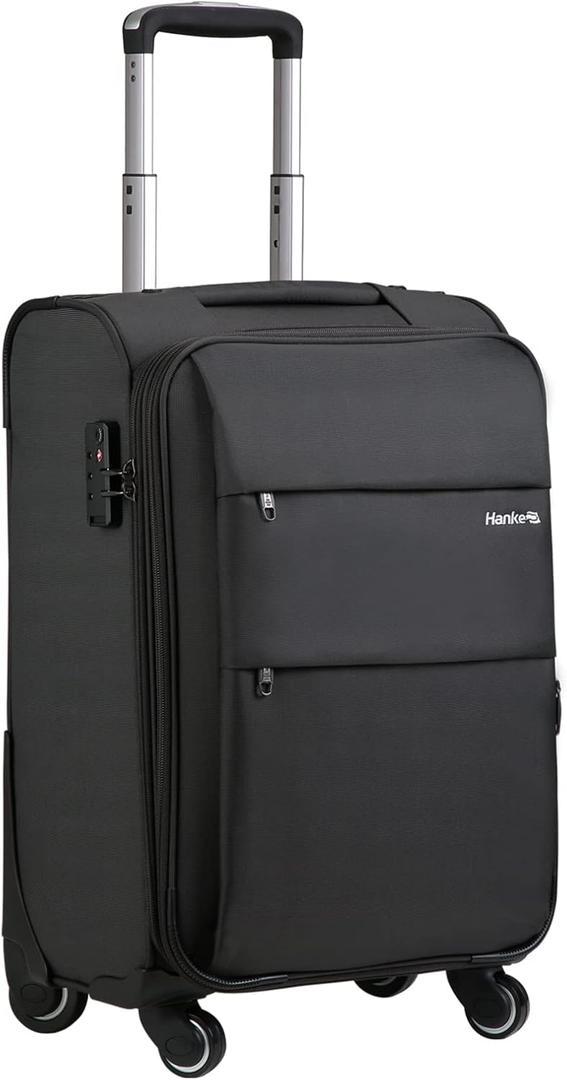 Hanke 20 Inch Expandable Carry On Luggage 22x14x9 Airline Approved Softside Suitcases with Wheels Lightweight Travel Luggage Rolling Suitcase with Lock for Men and Women.(Dark Gray) (Black)