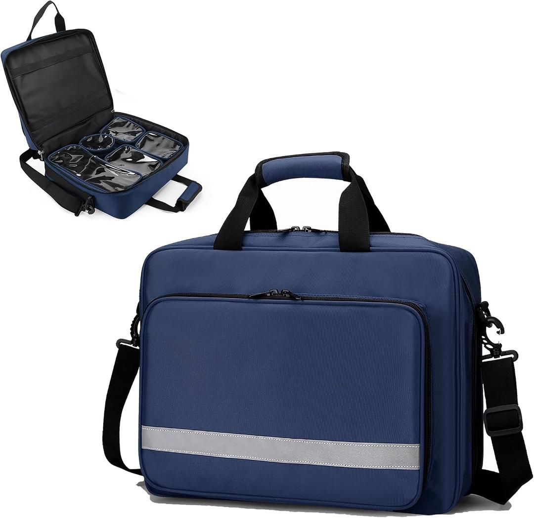 Medical Bag Empty First Aid Bag Emergency Medicine Bag with 5 transparent visible pouches,Medical Bag Organizer Empty Medicine Mag for Traveling nurses, Blue
