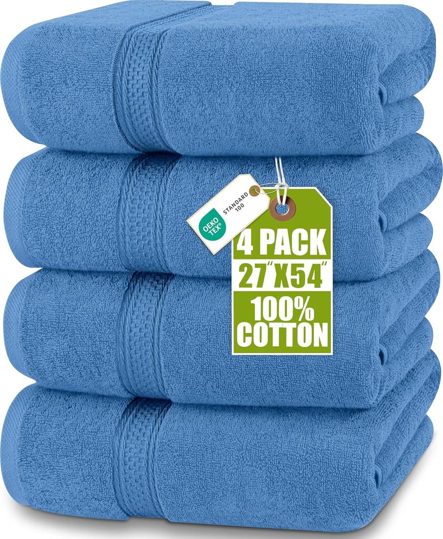 Utopia Towels 4 Pack Premium Bath Towels Set, 27 by 54 Inches, 100% Ring Spun Cotton 600GSM, Lightweight and Highly Absorbent Quick Drying Towels, Perfect for Daily Use, Electric Blue