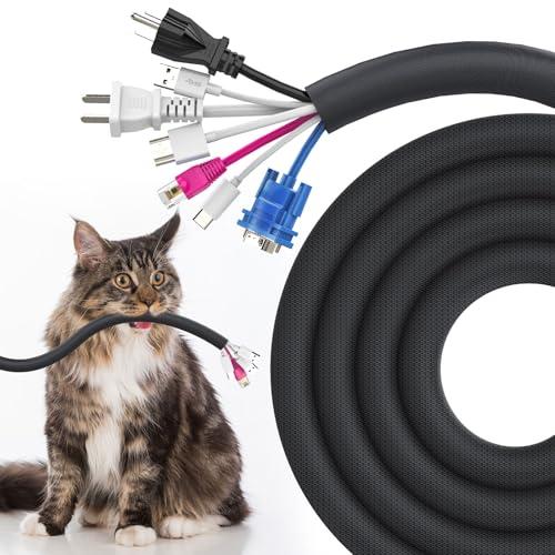Dog and Cat Cord Protector 10ft - 1inch, Flexible Cable Sleeve for Easy Cord Management, Protects Cables from Pets Chewing, Ideal for USB, Power, Audio and Video Cords - Black