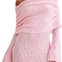 IYICLOTH Women's Beach Cover Ups Dress Off Shoulder Bell Sleeve Sexy Summer Vacation Swimwear Bodycon Cover-ups, L