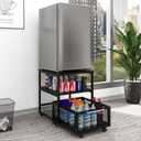PUNCIA 19.7"x19.7" Mini Fridge Stand 3-Tier Beverage Fridge Table, Black220-LB Capacity Beverage Refrigerator Table, Heavy Duty Rolling Organizer with Drawers for Dorm Apartment Office Bedroom