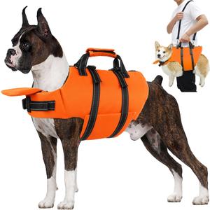 Dog Life Jacket with 4ft Leash, Reflective Pet Life Vest with Zipper and Handle for Swimming Boating, Adjustable High Buoyancy Floatation Swim Vest for Small Medium Large Dogs - Orange, XS