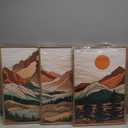 Tinonedraw Mountain Framed Canvas Wall Art Set of 3, Sunrise Forest Woodland Landscape Art Prints, Boho Coloful Ridge Scenery Wall Decor, Wood Pine Wilderness Art Paintings for Living Room Bedroom, Office 16"x24"