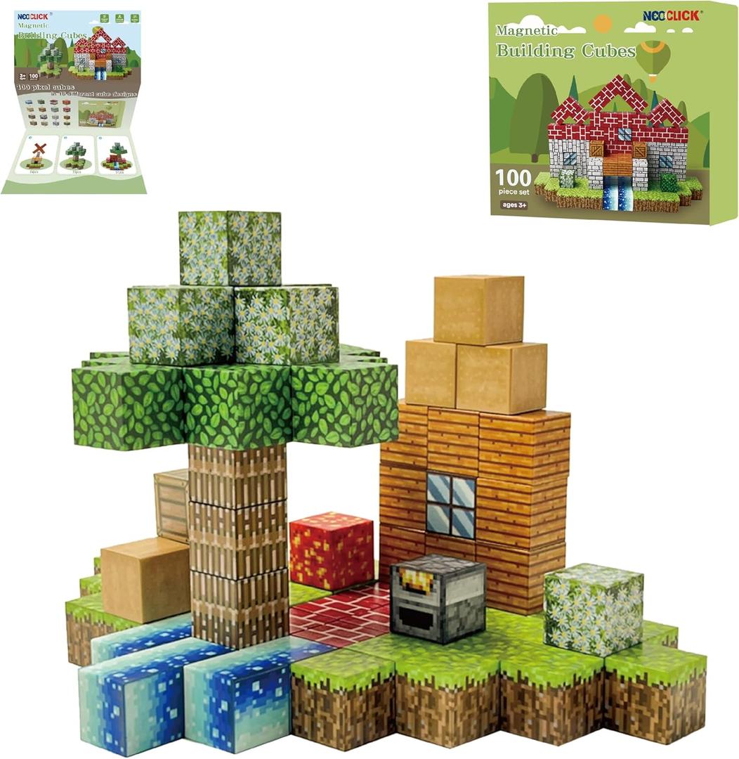 Magnetic Blocks - 100PCS Build Mine Magnet World Set, Educational Magnetic Tiles Building Toys for Boys & Girls, STEM Sensory Toys for Toddlers Kids Age 3+