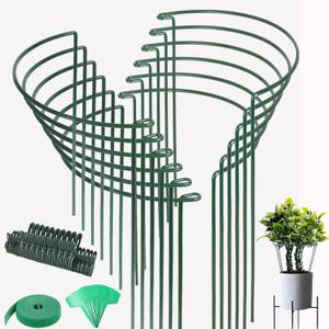 12 Pack Plant Support Stake, 16 Inch Peony Cages and Supports for Outdoor Plants, with 15 Pcs Plant Labels, 20 Pcs Plant Clips, 7ft Plant Ties