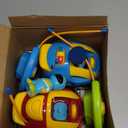 Prextex 2 Pack Cartoon Remote Control Cars for Toddlers - Police Car and Race Car with Steering Wheel Controllers and Lights - Different Frequencies So Both Can Race Together - Toddler Gift 18+ Months