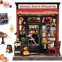 Fsolis Book Nook Kit - 3D Wood Puzzles for Adults, 285 pcs, DIY Bookshelf Scene Miniature Kit, Tiny House Mini Craft Model Gifts for Women (Uncle Joe's Pizzeria)