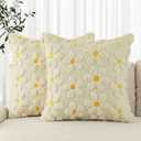 AVOIN colorlife Spring Summer Beige Daisy Throw Pillow Covers Set of 2, 18 x 18 Inch Seasonal Flora Farmhouse Decor Flower Soft Plush Faux Fur Jacquard Cushion Case for Home Sofa