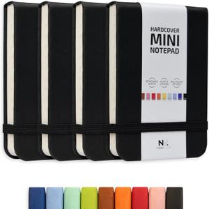 Tiny Notebook 3x4 Small Notepad Pocket Size, A7 Leather Hardcover Mini Notebook, Tear Off Sheet Tiny Notepad with Elastic Band, 4 Pack Mini Pocket Notebook for Nurse Reporter (Black)