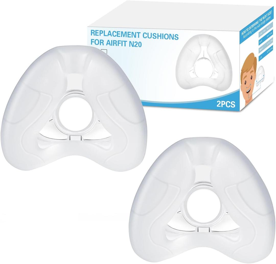 2 Pack Replacement Nasal Cushion for ResMed Airfit N20, Medium, Compatiable with Orignal Airfit N20 Frame & Elbow, Replacement Nasal CPAP Mask Cushion, Soft & Durable