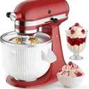 Ice Cream Maker Attachment for KitchenAid, Ice Cream Bowl Fits KitchenAid 4.5/5QT/ 6QT&7QT Mixers, Frozen Ice Cream & Sorbet Gelato Maker, 2 Quart, White