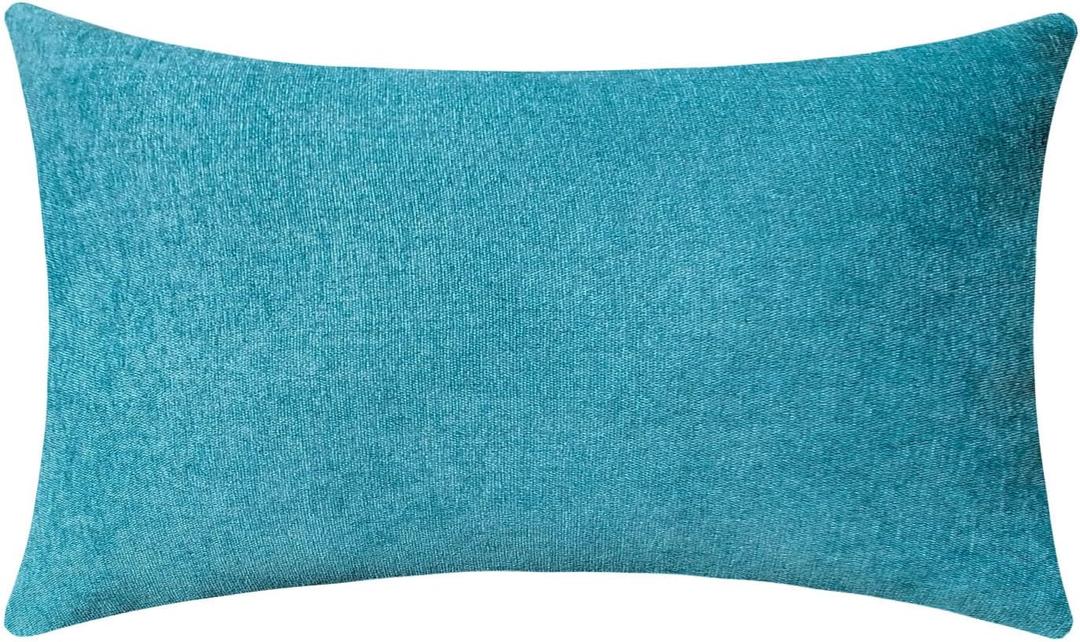 Jeneoo Decorative Turquoise Blue Throw Pillow Covers Lumbar Chenille Solid Cushion Couch Cases for Home Livingroom Sofa Decor (Set of 1, 14 x 26 Inches)