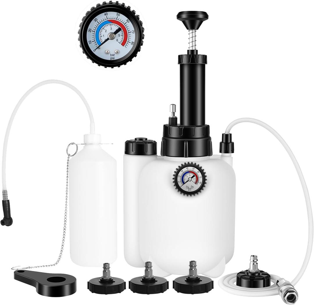Brake Bleeder Kit with 3L Pressure Pump, 1L Waste Bottle & 4 Upgraded Adapters, Manual Brake Fluid Bleeder Tool for Most Vehicles, One-Person Operation