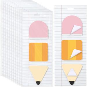 Ctosree 12 Pads 720 Sheets Pencil Sticky Notes, 3x3 Self Stick Note Pads End of Year Gifts Bulk, Creative 3 Part Pencil Design Memo Sticky Tabs, for Teacher School Office Home Stationery Supply